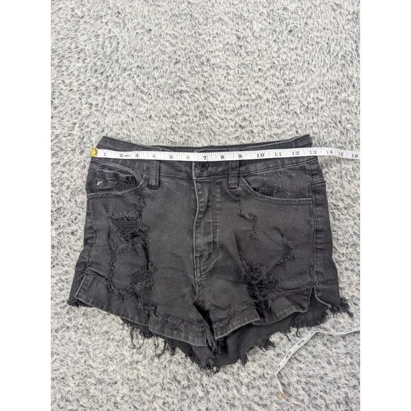Kancan Shorts Womens 3 Black Denim Distressed Normcore Casual Stretch High Rise - Picture 5 of 9